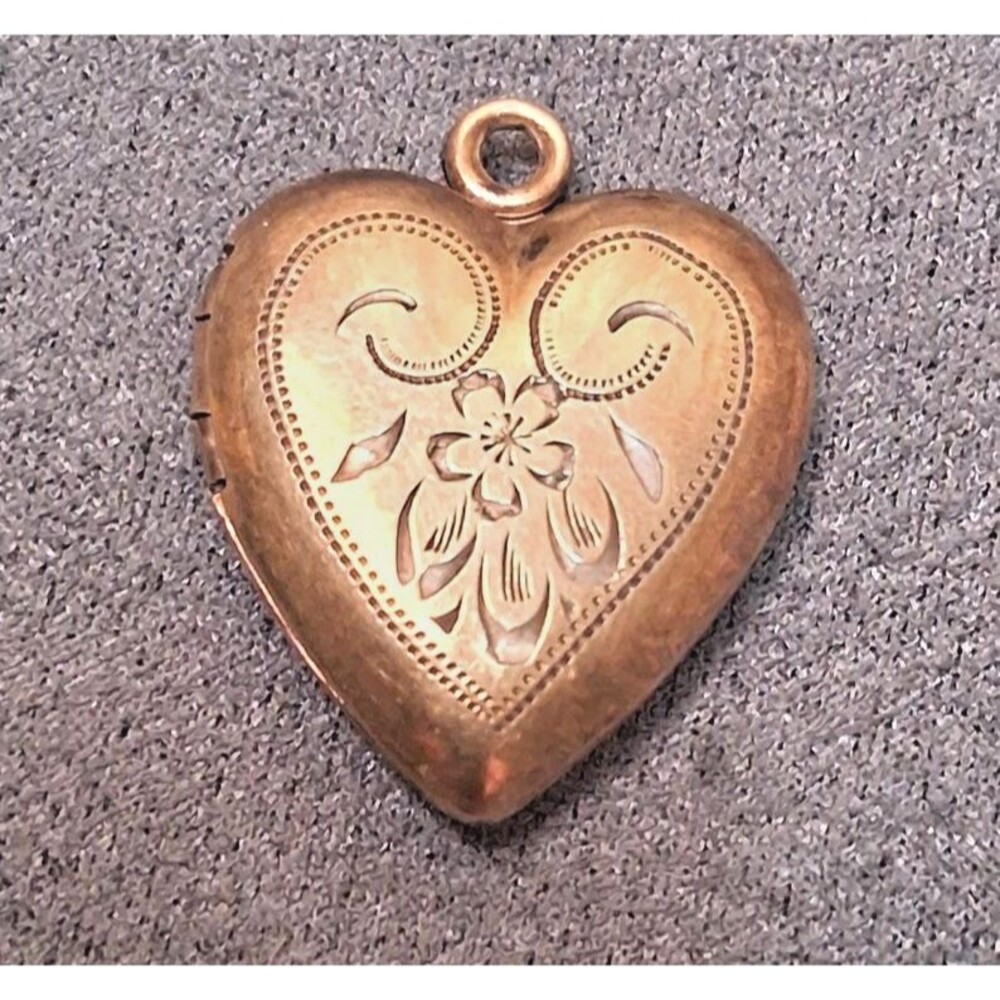Gold on Sterling Locket Engraved Heart Pendant